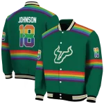 custom south florida bulls rainbow jersey number green varsity jacket best selling