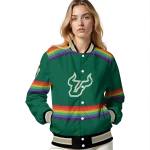 custom south florida bulls rainbow jersey number green varsity jacket best selling