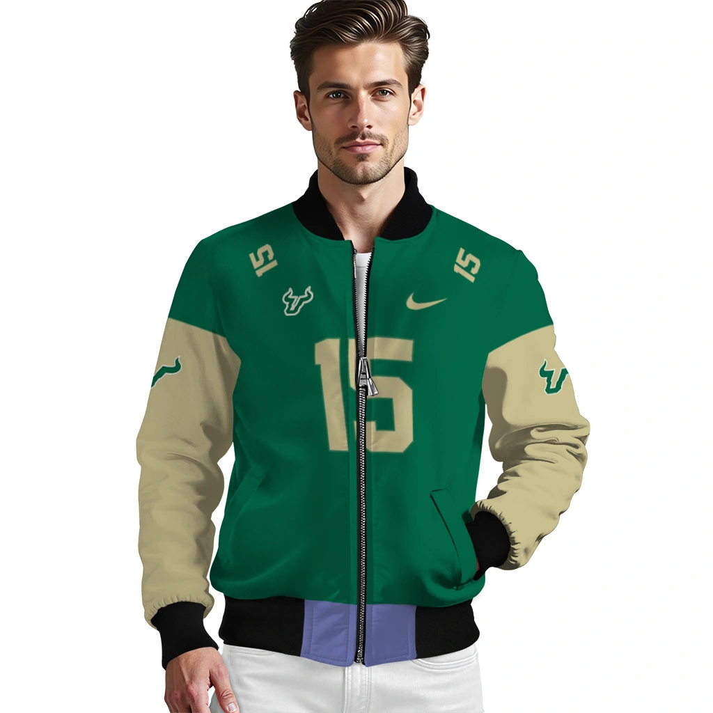 custom south florida bulls team patch green bomber jacket high quality custom south florida bulls team patch green bomber jacket high quality