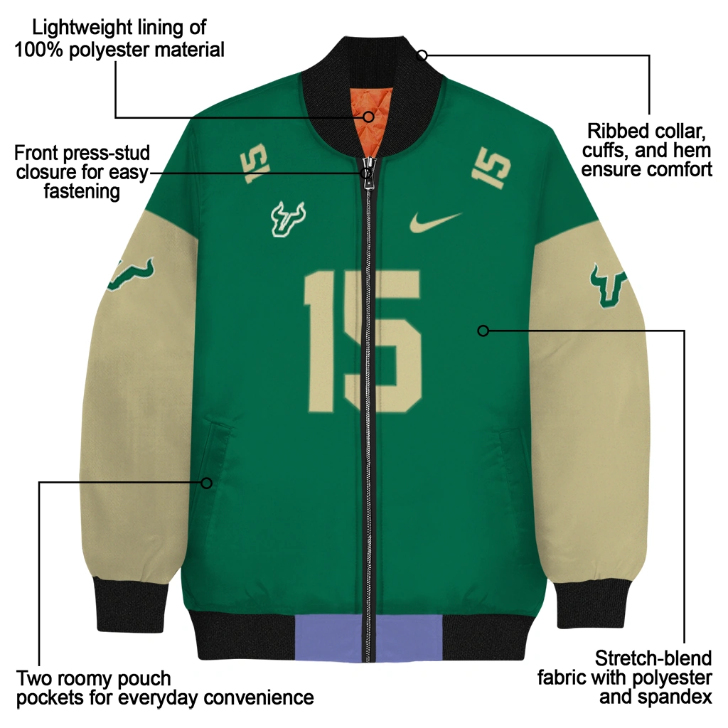 custom south florida bulls team patch green bomber jacket new arrival custom south florida bulls team patch green bomber jacket new arrival