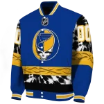 custom st louis blues skull stripe blue black varsity jacket best selling