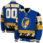 custom st louis blues skull stripe blue black varsity jacket best selling