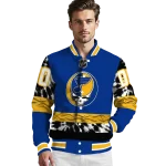 custom st louis blues skull stripe blue black varsity jacket best selling