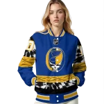 custom st louis blues skull stripe blue black varsity jacket best selling