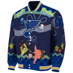 custom st louis blues spongebob playtime blue varsity jacket best selling