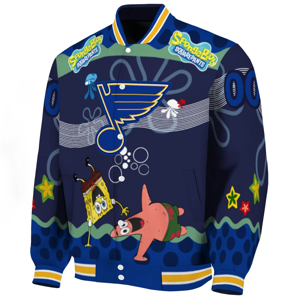 custom st louis blues spongebob playtime blue varsity jacket best selling custom st louis blues spongebob playtime blue varsity jacket best selling