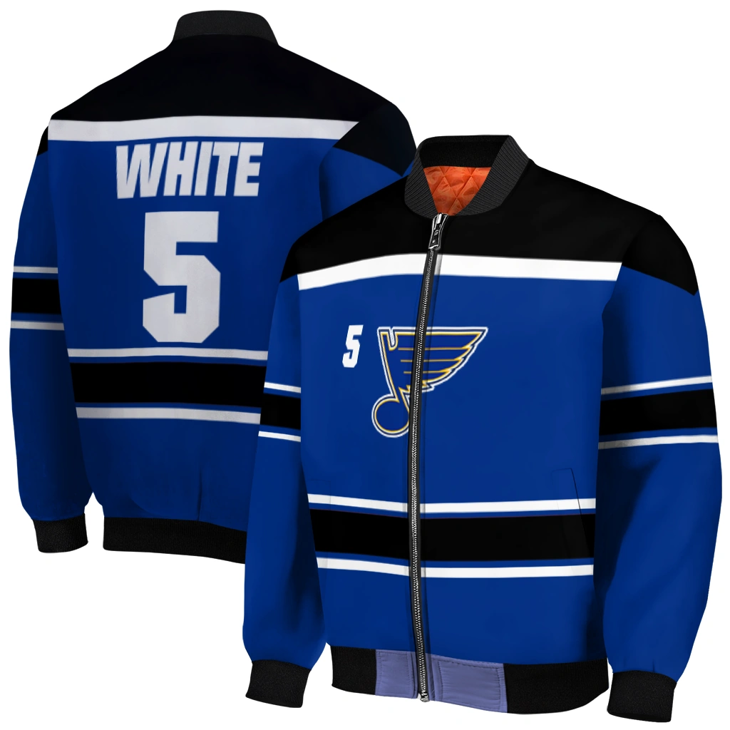 custom st louis blues stripe statement blue black bomber jacket best selling custom st louis blues stripe statement blue black bomber jacket best selling