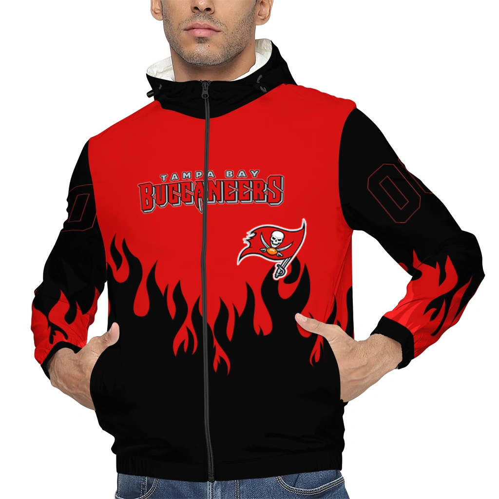 custom tampa bay buccaneers flame trim red black windbreaker jacket top rated custom tampa bay buccaneers flame trim red black windbreaker jacket top rated