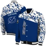 custom tampa bay lightning flag scratch effect blue varsity jacket best selling