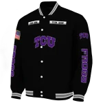 custom tcu horned frogs american flag skull black varsity jacket best selling