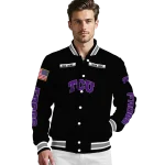 custom tcu horned frogs american flag skull black varsity jacket best selling