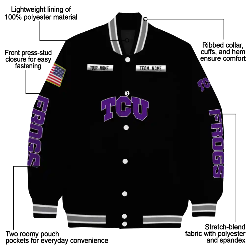 custom tcu horned frogs american flag skull black varsity jacket new arrival custom tcu horned frogs american flag skull black varsity jacket new arrival