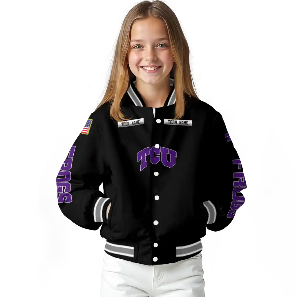 custom tcu horned frogs american flag skull black varsity jacket top rated custom tcu horned frogs american flag skull black varsity jacket top rated
