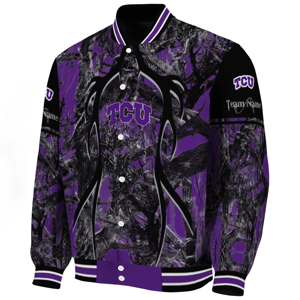 custom tcu horned frogs antlers motif purple black varsity jacket best selling custom tcu horned frogs antlers motif purple black varsity jacket best selling