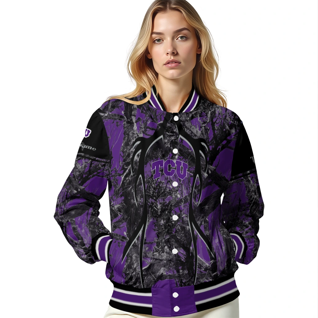 custom tcu horned frogs antlers motif purple black varsity jacket latest model custom tcu horned frogs antlers motif purple black varsity jacket latest model