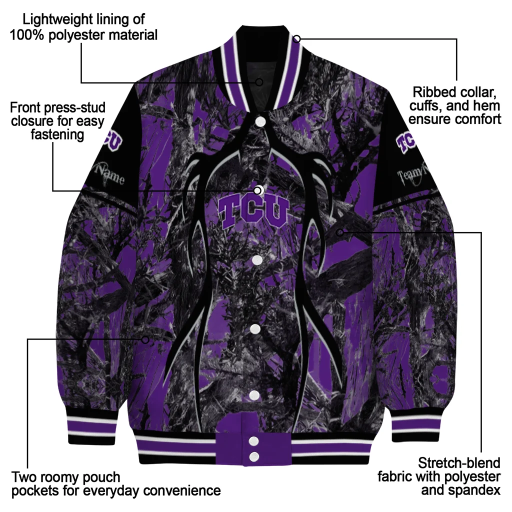 custom tcu horned frogs antlers motif purple black varsity jacket new arrival custom tcu horned frogs antlers motif purple black varsity jacket new arrival
