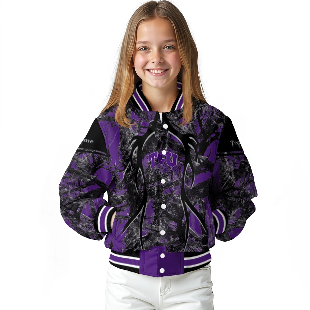 custom tcu horned frogs antlers motif purple black varsity jacket top rated custom tcu horned frogs antlers motif purple black varsity jacket top rated