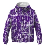 custom tcu horned frogs brushstroke pattern purple windbreaker jacket best selling
