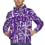 custom tcu horned frogs brushstroke pattern purple windbreaker jacket best selling