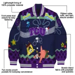 custom tcu horned frogs spongebob playtime purple blue varsity jacket best selling
