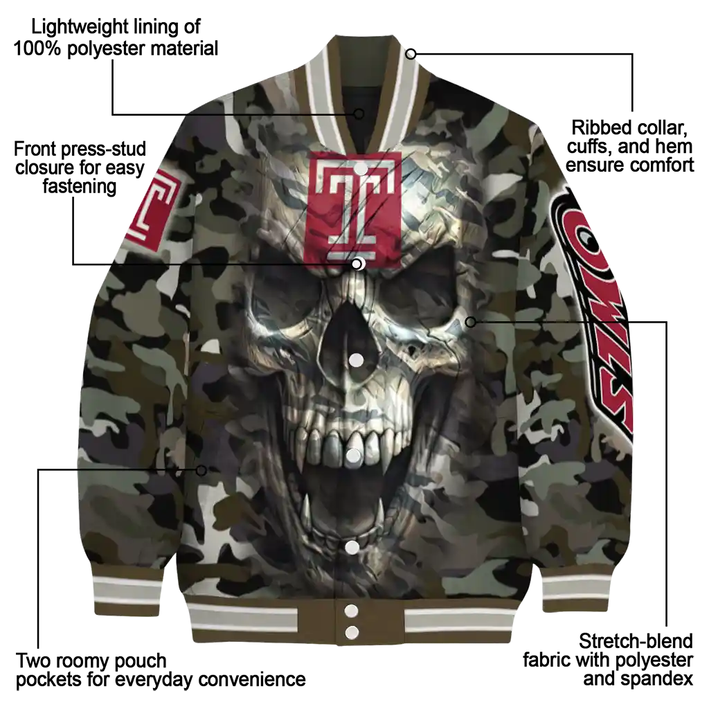 custom temple owls camouflage skull camouflage varsity jacket new arrival custom temple owls camouflage skull camouflage varsity jacket new arrival