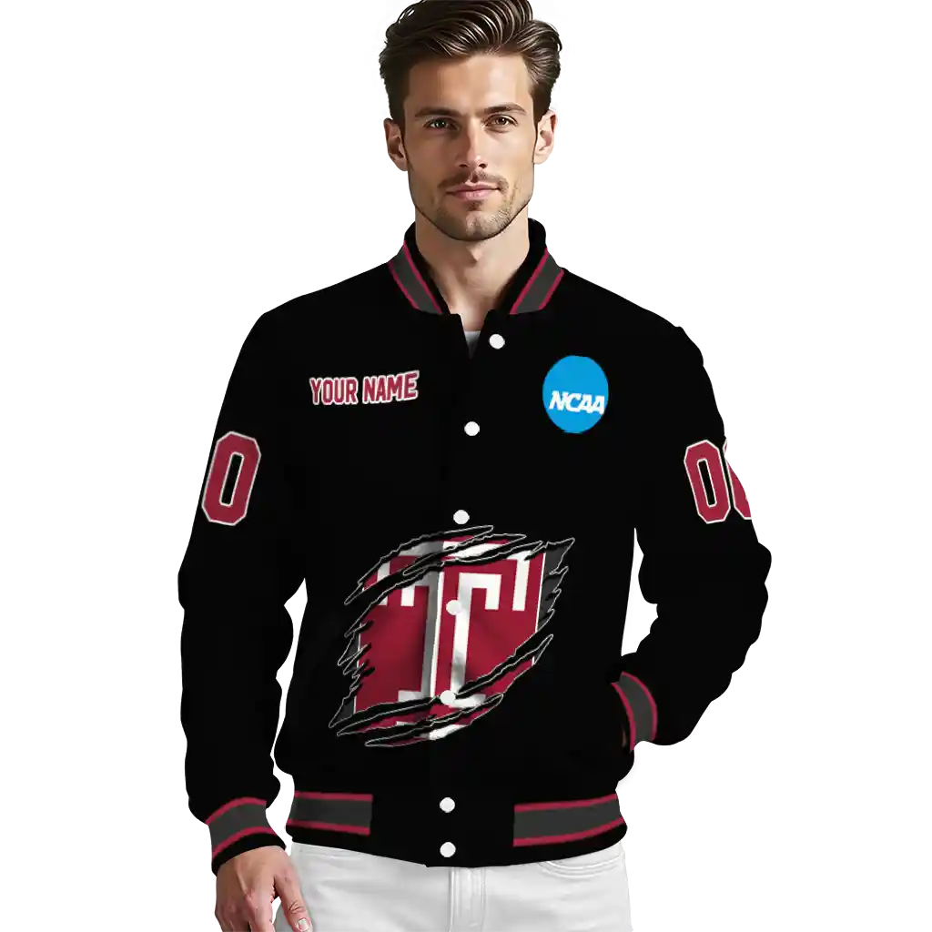 custom temple owls claw shred black varsity jacket high quality custom temple owls claw shred black varsity jacket high quality