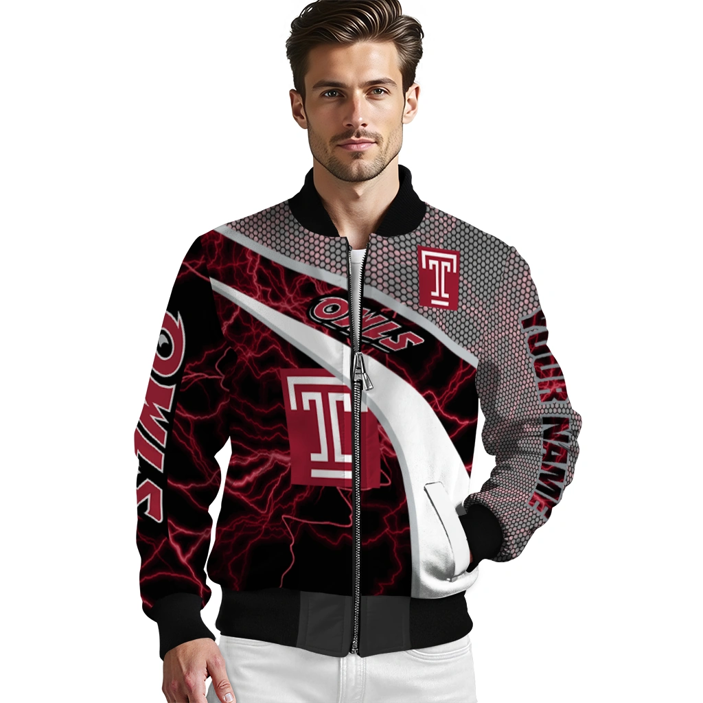 custom temple owls electric flash red bomber jacket high quality custom temple owls electric flash red bomber jacket high quality