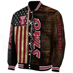 custom temple owls flag wood brown varsity jacket best selling