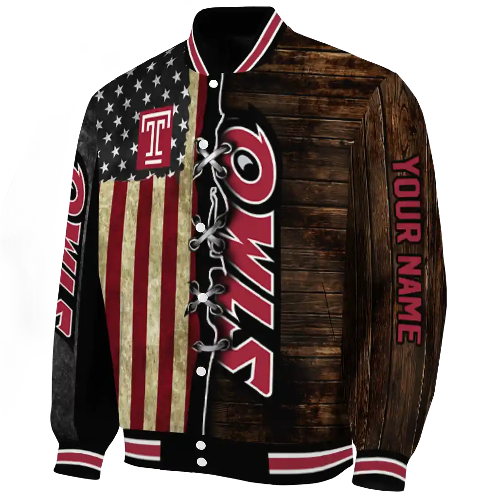 custom temple owls flag wood brown varsity jacket best selling custom temple owls flag wood brown varsity jacket best selling