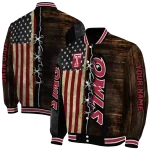 custom temple owls flag wood brown varsity jacket best selling