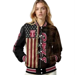 custom temple owls flag wood brown varsity jacket best selling