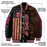 custom temple owls flag wood brown varsity jacket best selling
