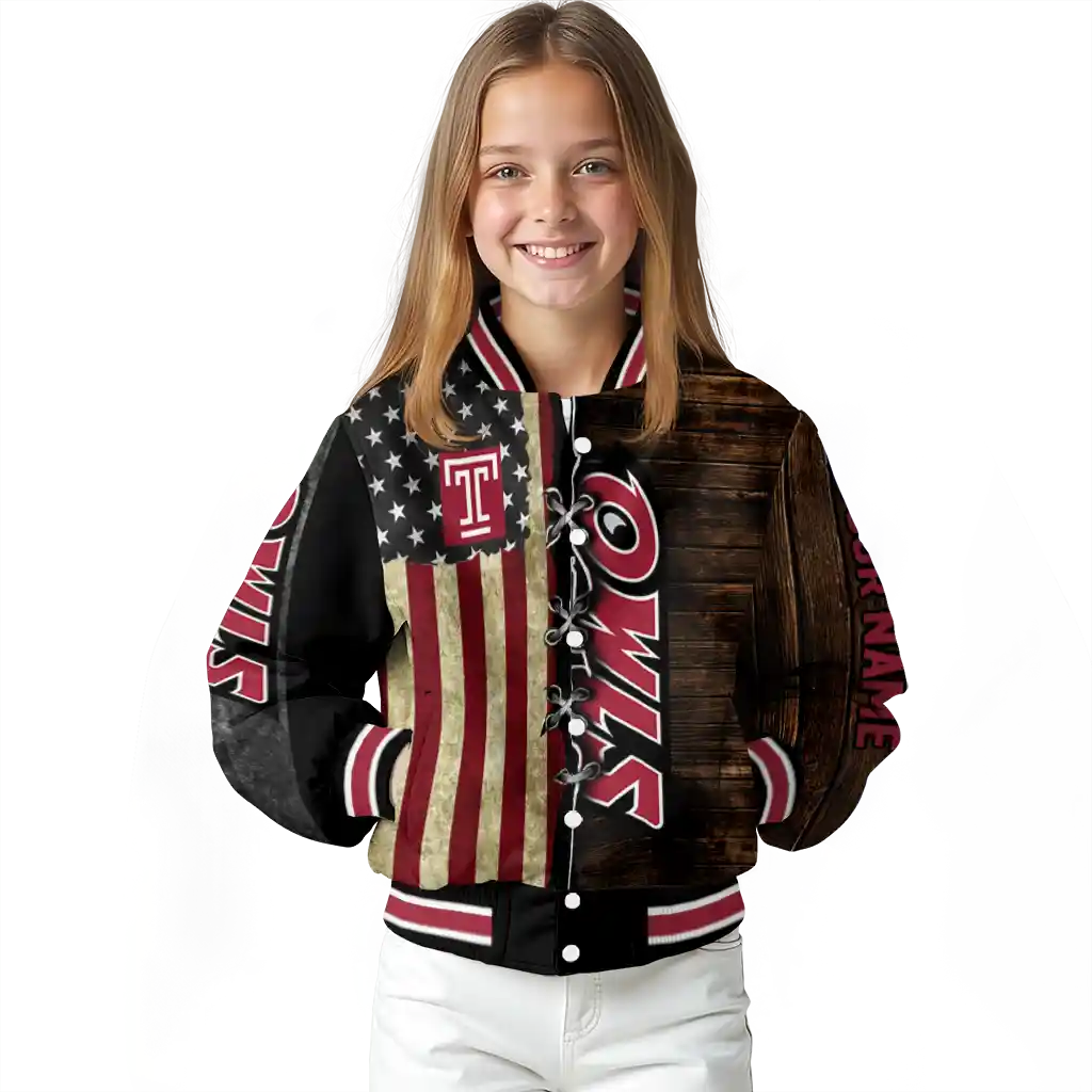 custom temple owls flag wood brown varsity jacket top rated custom temple owls flag wood brown varsity jacket top rated