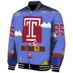custom temple owls mario blocks blue black varsity jacket best selling