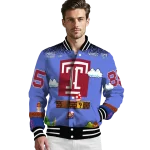 custom temple owls mario blocks blue black varsity jacket best selling