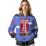 custom temple owls mario blocks blue black varsity jacket best selling