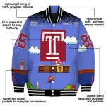 custom temple owls mario blocks blue black varsity jacket best selling