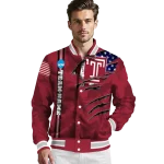 custom temple owls usa flag claws red varsity jacket best selling