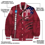 custom temple owls usa flag claws red varsity jacket best selling