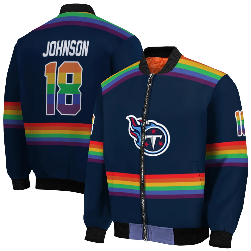 custom tennessee titans rainbow jersey number navy bomber jacket best selling custom tennessee titans rainbow jersey number navy bomber jacket best selling