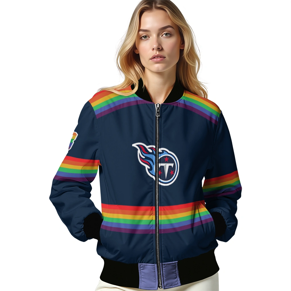 custom tennessee titans rainbow jersey number navy bomber jacket latest model custom tennessee titans rainbow jersey number navy bomber jacket latest model