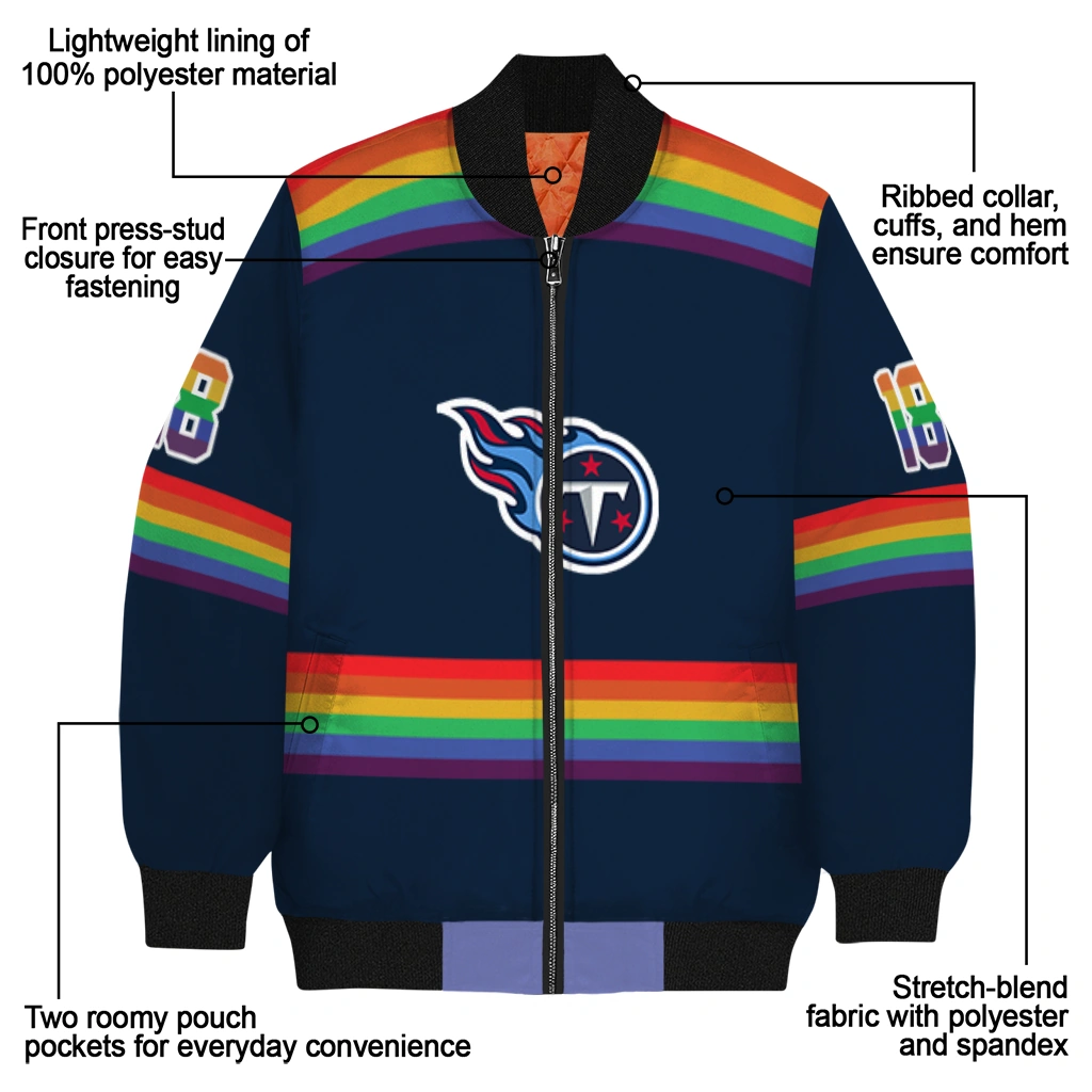 custom tennessee titans rainbow jersey number navy bomber jacket new arrival custom tennessee titans rainbow jersey number navy bomber jacket new arrival