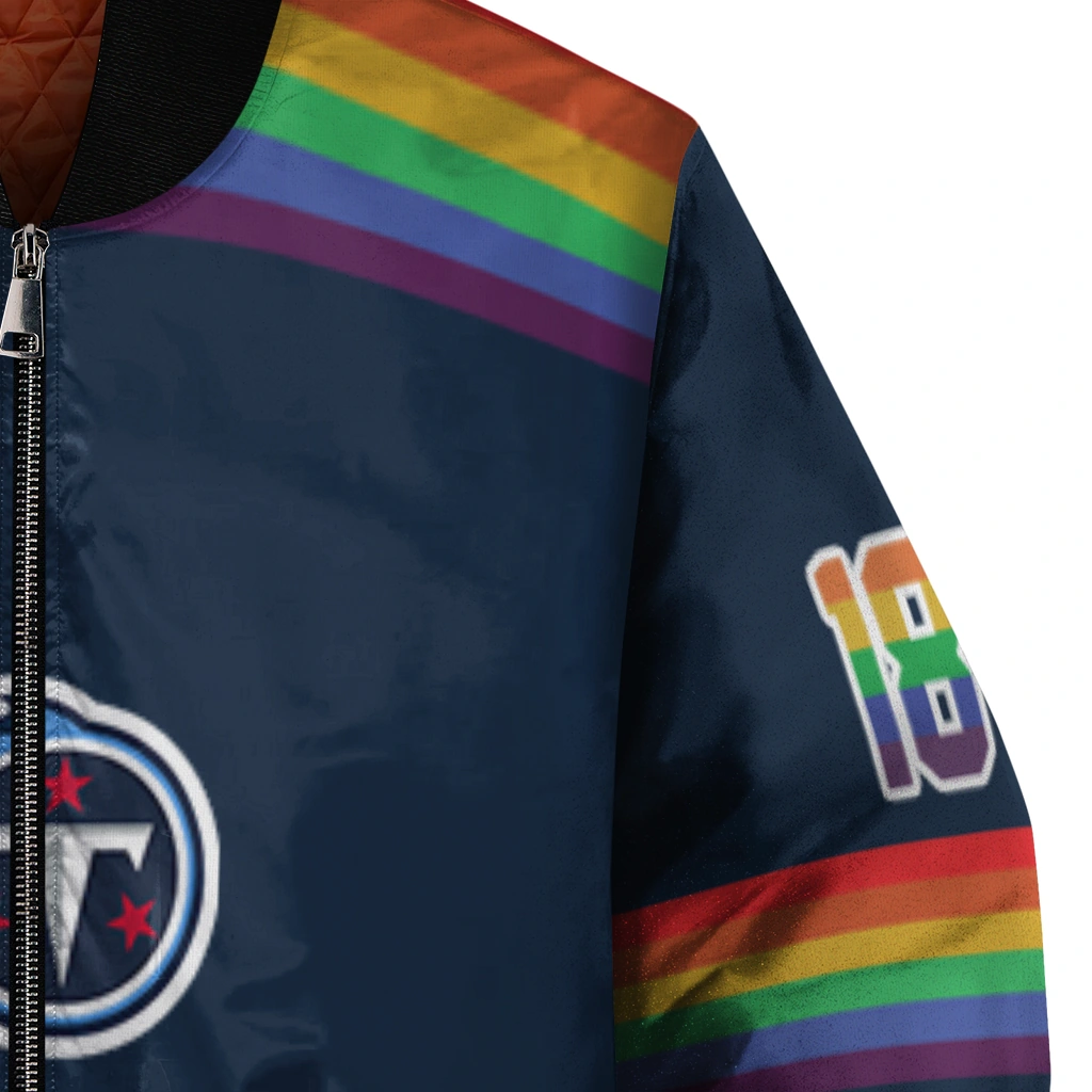 custom tennessee titans rainbow jersey number navy bomber jacket premium grade custom tennessee titans rainbow jersey number navy bomber jacket premium grade