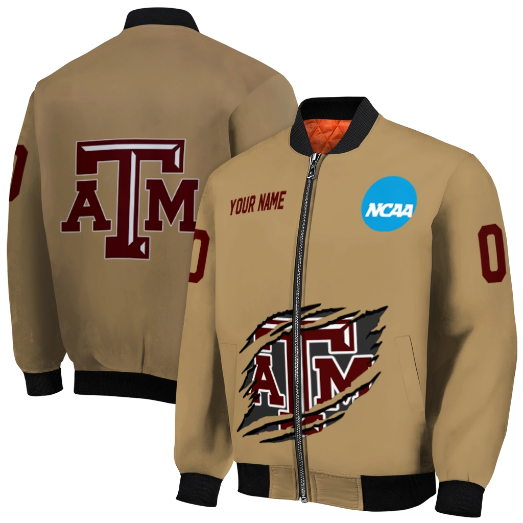 custom texas am aggies claw effect beige bomber jacket best selling custom texas am aggies claw effect beige bomber jacket best selling