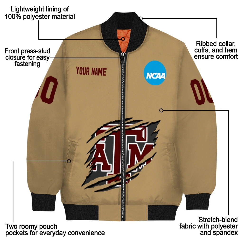custom texas am aggies claw effect beige bomber jacket new arrival custom texas am aggies claw effect beige bomber jacket new arrival