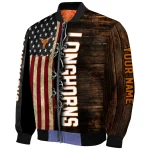 custom texas longhorns flag wood brown bomber jacket best selling