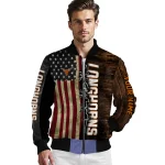 custom texas longhorns flag wood brown bomber jacket best selling