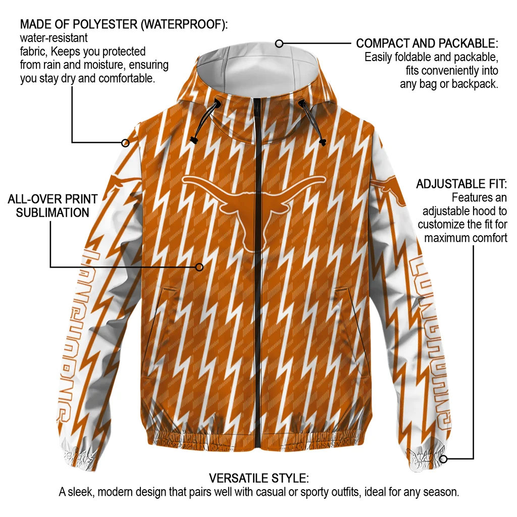 custom texas longhorns lightning strike grid orange windbreaker jacket new arrival custom texas longhorns lightning strike grid orange windbreaker jacket new arrival