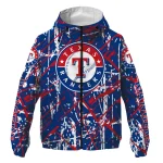 custom texas rangers brushstroke pattern blue windbreaker jacket best selling