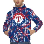 custom texas rangers brushstroke pattern blue windbreaker jacket best selling
